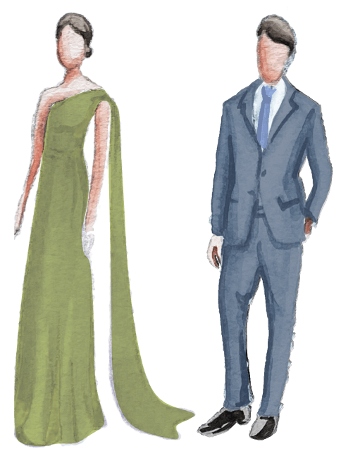 Sugestão de traje feminino e masculino
