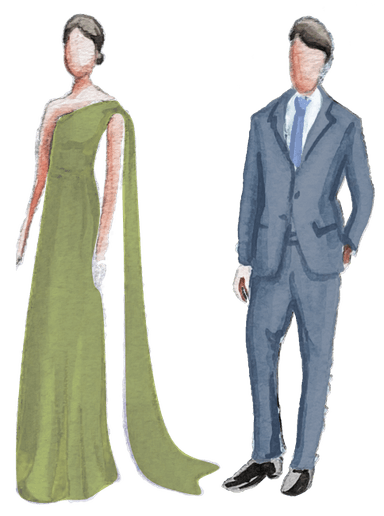 Sugestão de traje feminino e masculino